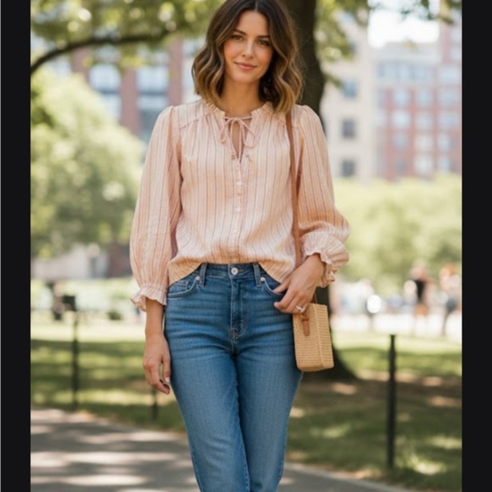 PAIGE Blouse with Pink and Cream Stripes